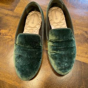 Birdies The Starling green velvet slip ons